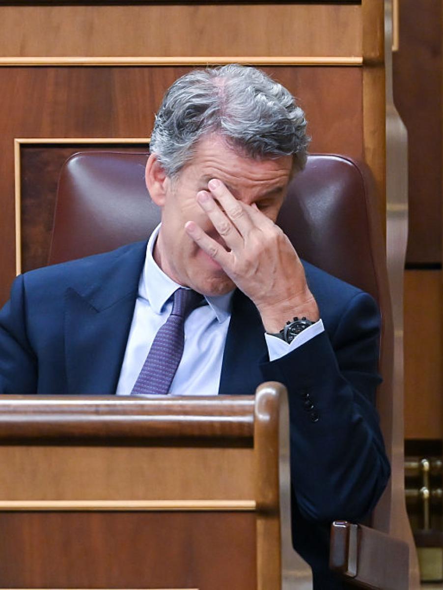 MADRID, SPAIN - JUNE 24: The leader of the PP, Alberto Nuñez Feijoo, during a plenary session in the Congress of Deputies on 24 June 2026, in Madrid, Spain. The Prime Minister appears before the Lower House to report on the political situation following developments in the investigations into his wife, the ‘Leire case’ and former Prime Minister Zapatero, as well as the Supreme Court’s conviction of former minister Abalos, his adviser Koldo, and businessman Victor de Aldama. (Photo By Gustavo Valiente/Europa Press via Getty Images)