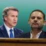 El líder del Partido Popular, Alberto Núñez Feijóo, y el exministro de Transportes, José Luis Ábalos, recién entrado en prisión.