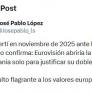 El tuit del presidente de RTVE al director de Eurovisión horas antes de la final: "Un insulto flagrante a los valores europeos"