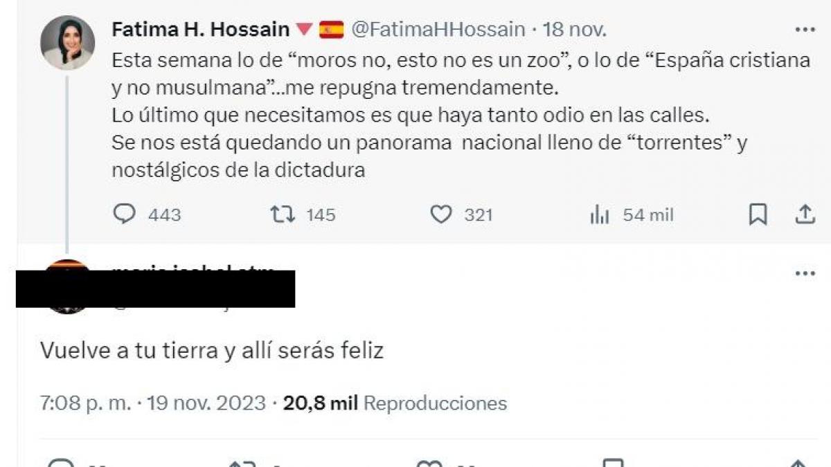 Le dicen a Fatima Hamed que vuelva a su tierra y a ella le llueve los ...