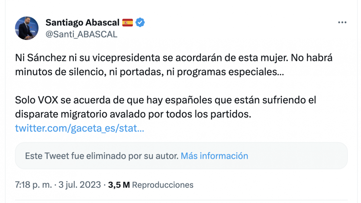 Abascal mantiene su tuit acusando a un magrebí de un crimen pese a ...