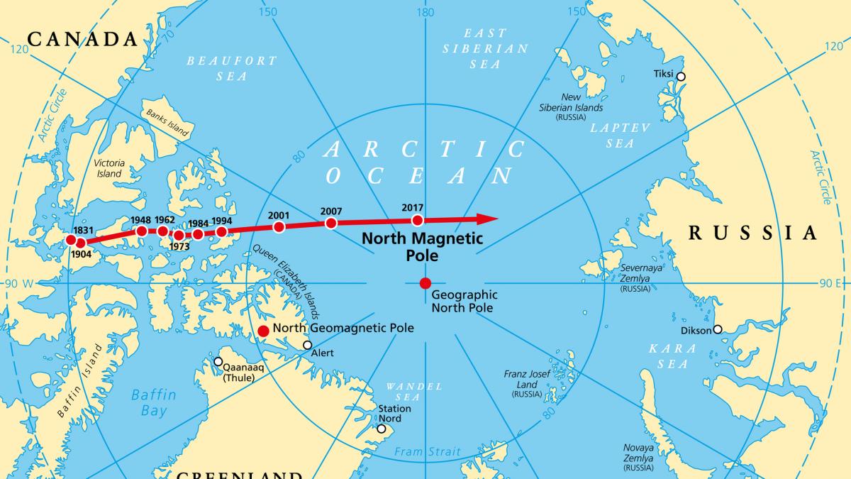 Es oficial: el polo norte magnético ha seguido desplazándose hacia Rusia y eso tiene consecuencias para aviones y buques