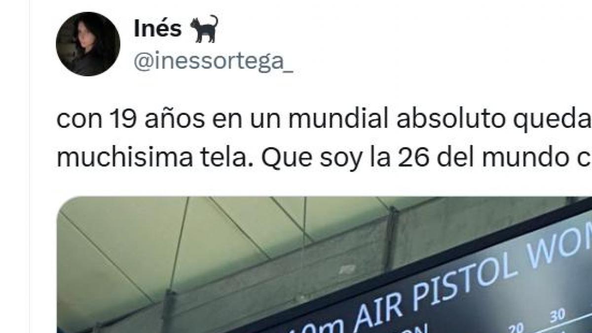 La joven tiradora Inés Ortega se lleva una medalla de oro con el tuit que ha puesto tras su puesto en el Mundial