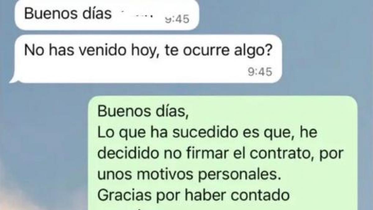 Un camarero se va de la empresa en periodo de prueba y recibe del jefe este inesperado WhatsApp