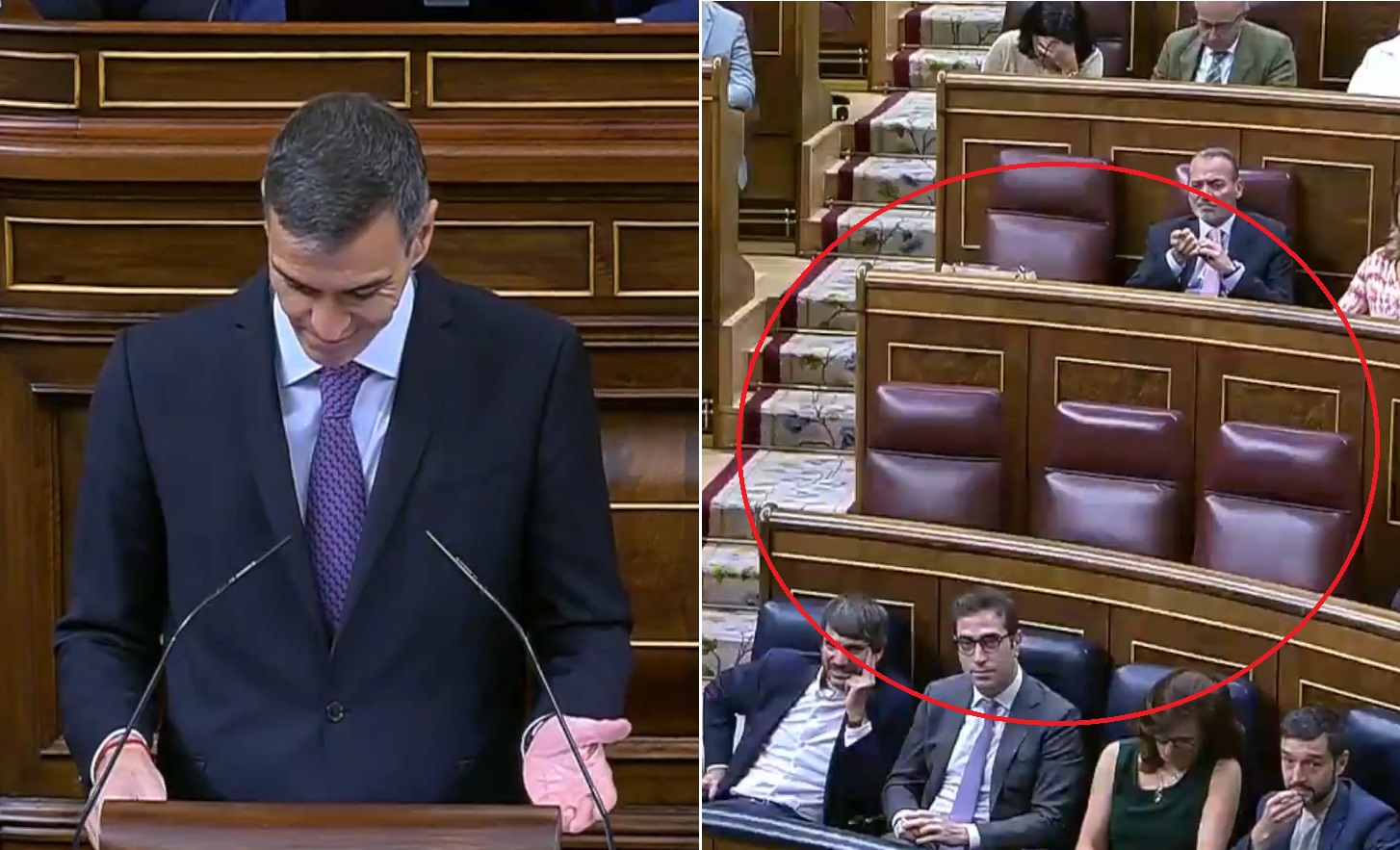 Sánchez ve el escaño de Abascal vacío durante su turno de respuesta y ...